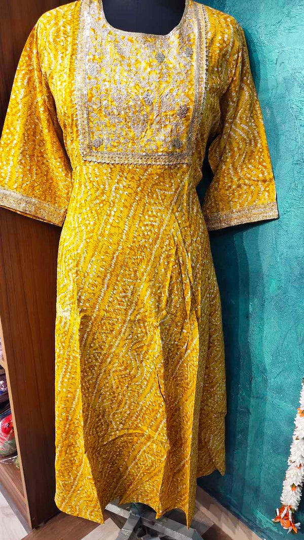 Yellow Bandhini Designed Anarkali Gown
