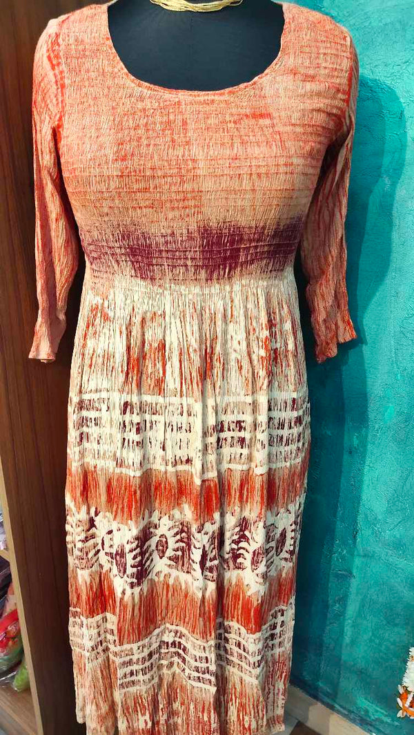 Orange Stretchable Printed Designed Anarkali Gown