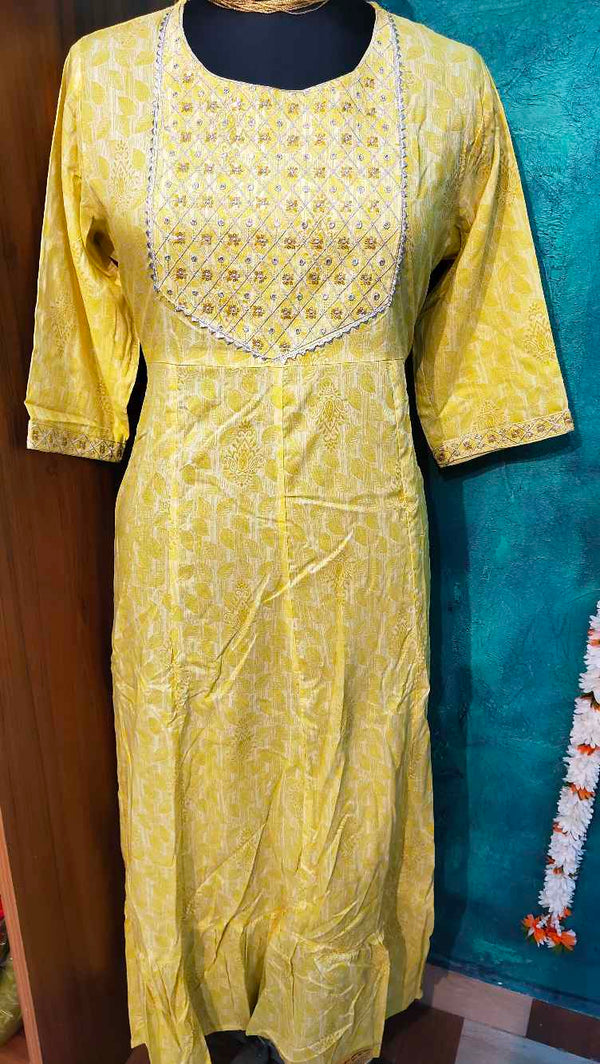 Yellow Printed Designed Anarkali Gown