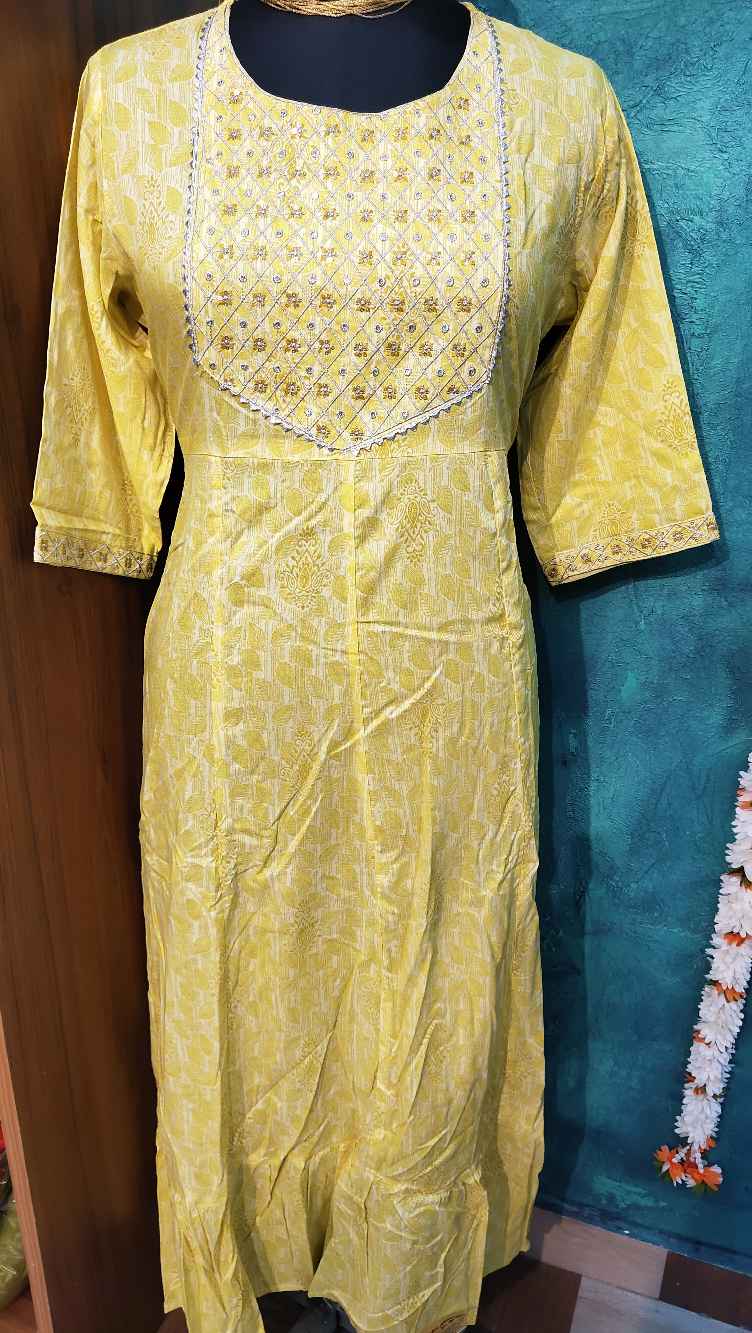 Yellow Printed Designed Anarkali Gown