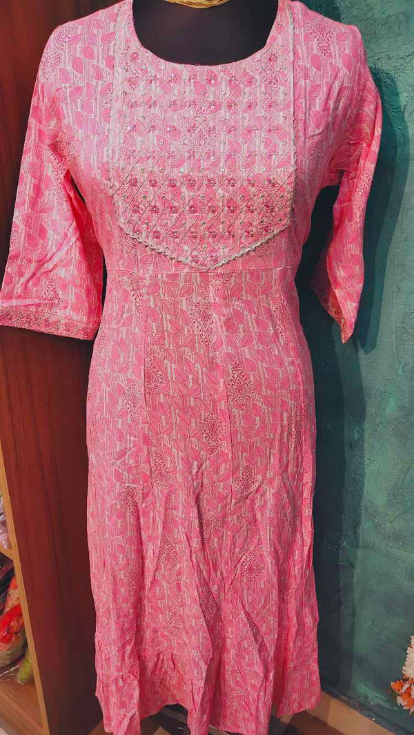 Pink Printed Designed Anarkali Gown