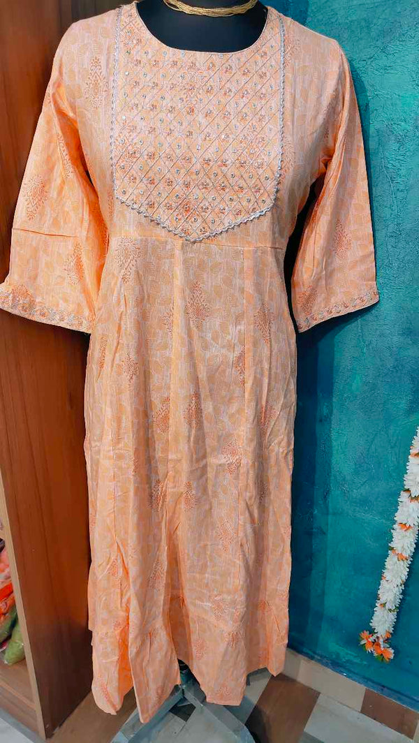 Peach Printed Designed Anarkali Gown