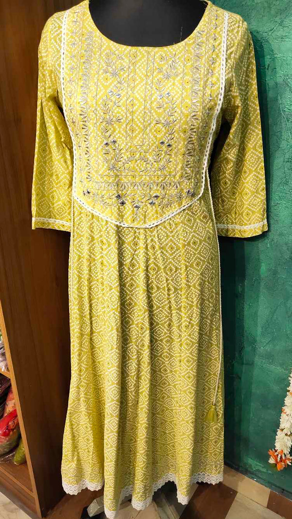Lemmon Yellow Printed Designed Anarkali Gown