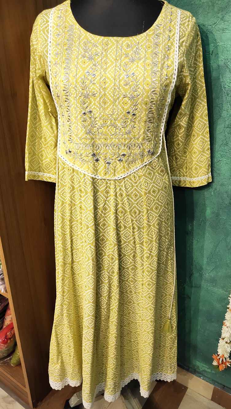Lemmon Yellow Printed Designed Anarkali Gown
