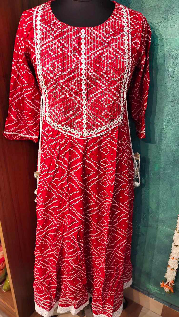 Red Printed Designed Anarkali Gown