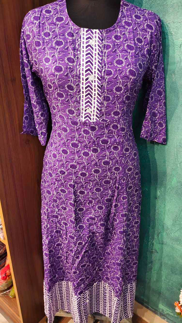 Dark Purple Printed Designed Anarkali Gown