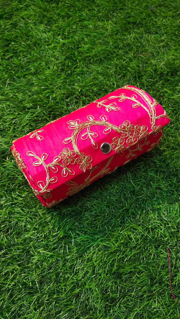 Bright Pink Bangle Box- Lucknowi Fabric.