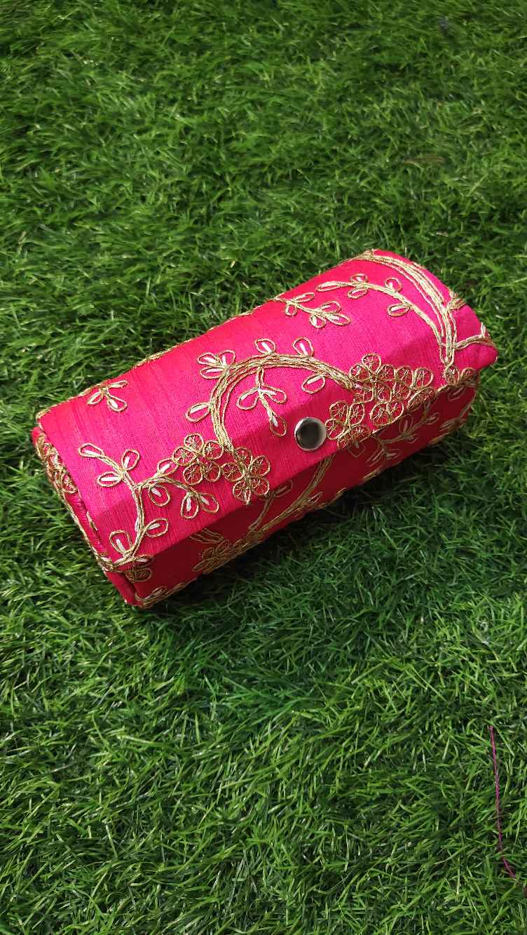 Bright Pink Bangle Box- Lucknowi Fabric.