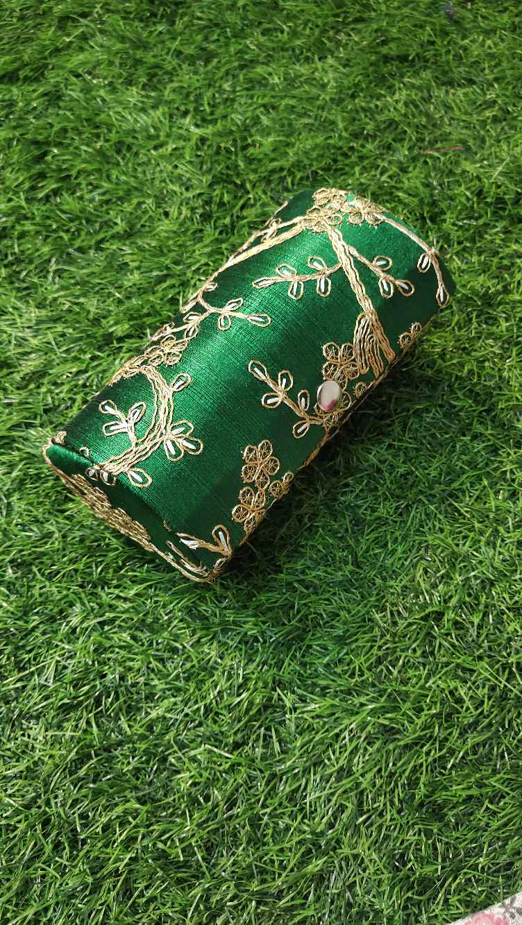 Bottle Green Bangle Box- Lucknowi Fabric.