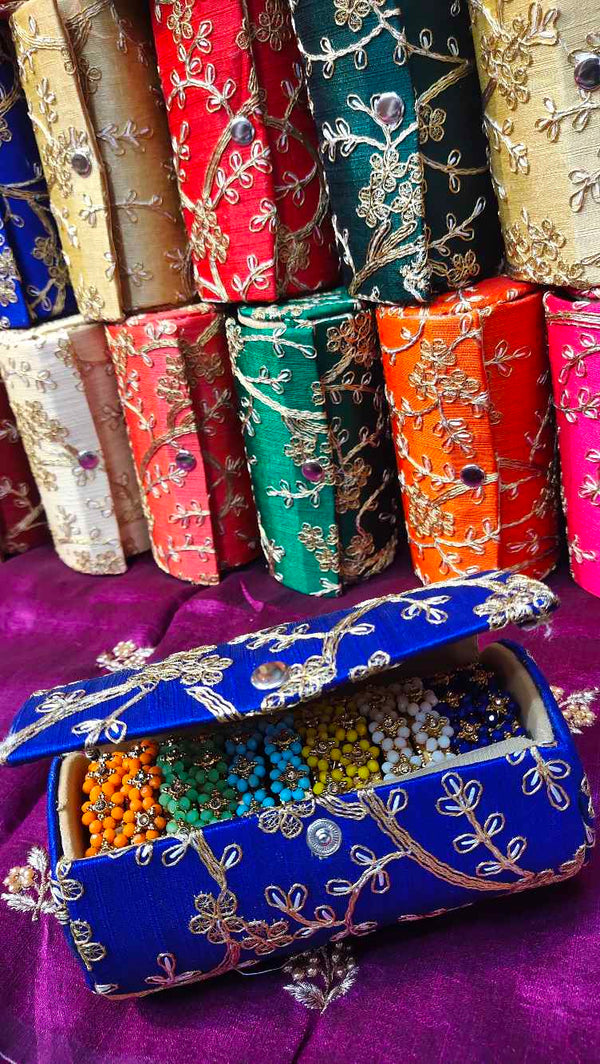 Light Golden Bangle Box- Lucknowi Fabric.