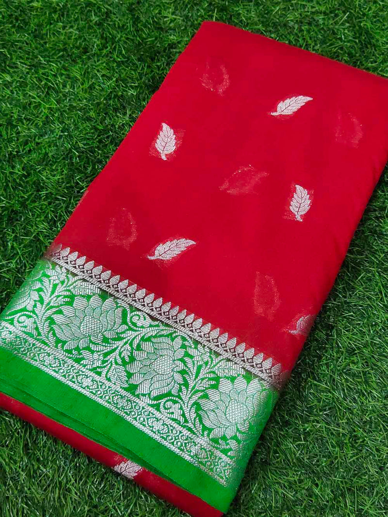 Red With Green Banaras silk saree