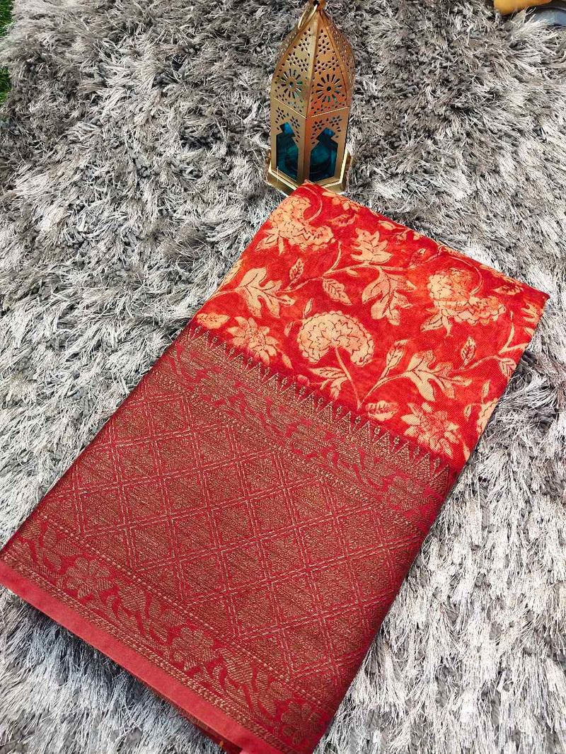 Red Maheshwari chanderi silk saree