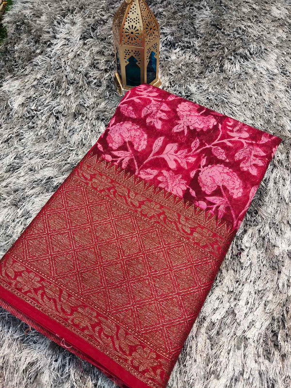 Pink Maheshwari chanderi silk saree
