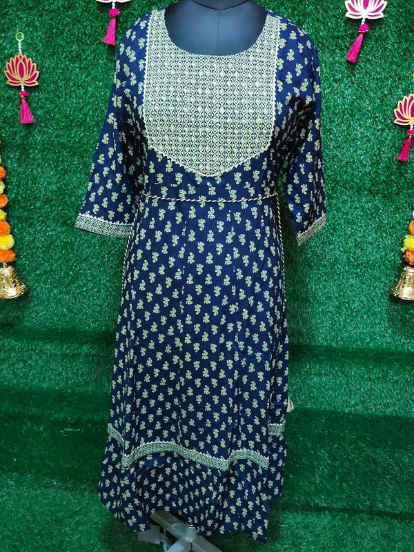 Navy Blue Designed Anarkali Gown