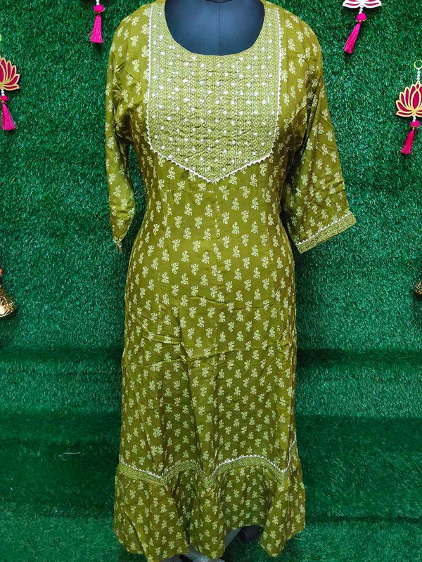 Oilve Green Designed Anarkali Gown
