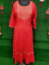 Orange Designed Anarkali Gown