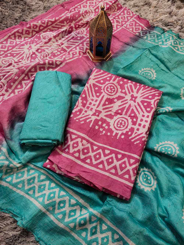 Pink With Rama Green Salwar Material
