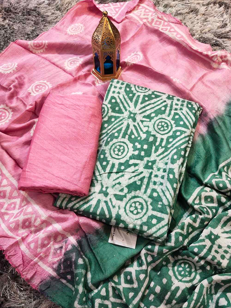 Pink With Green Salwar Material
