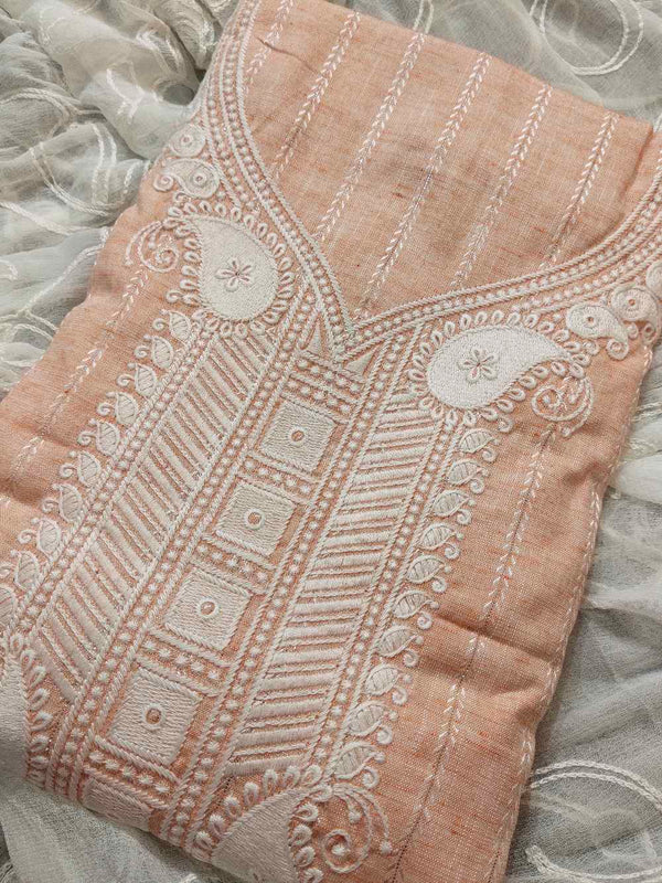 Very Light Peach With White Salwar Material