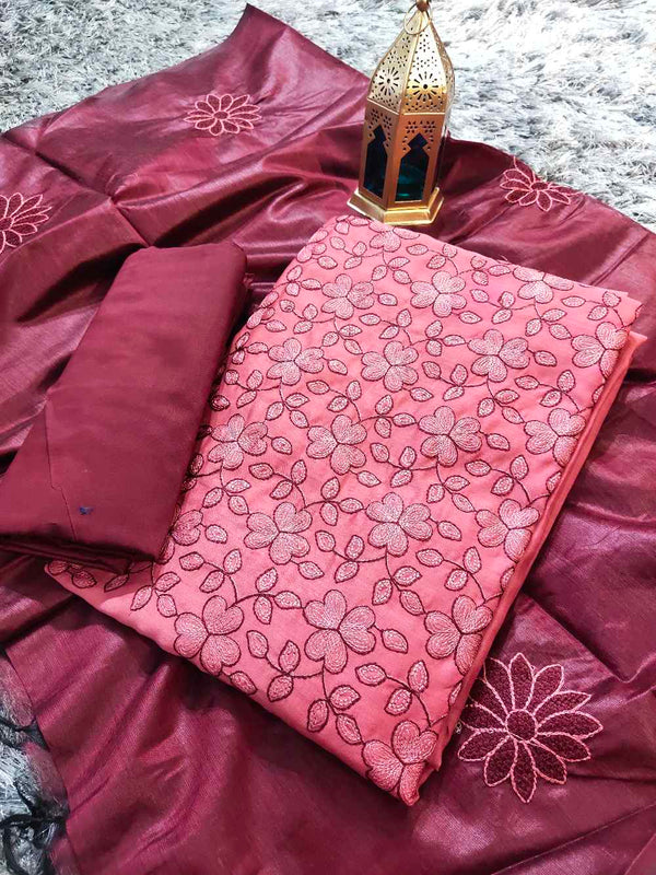 Maroon With Pink Salwar Material