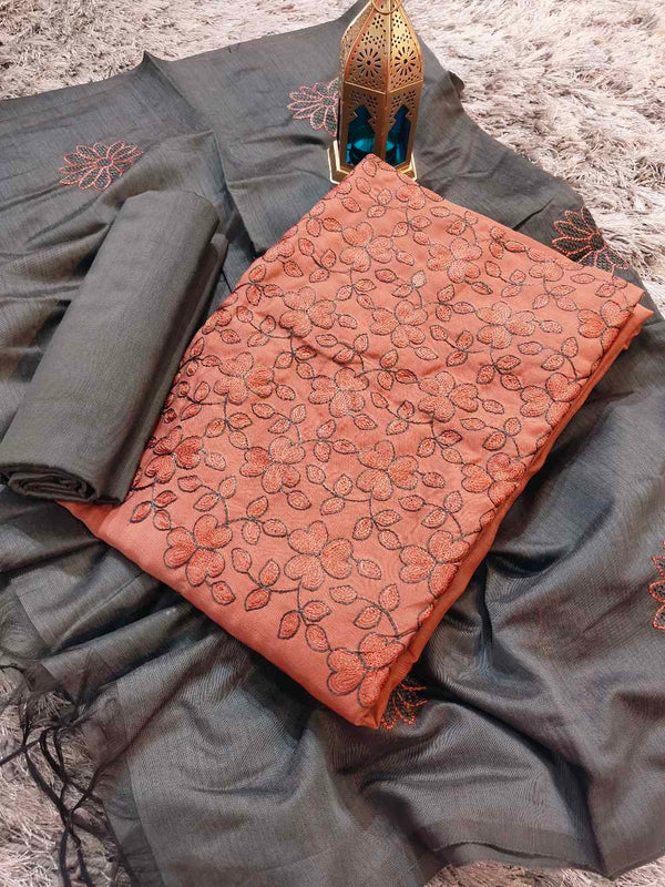 Salmon With Grey Salwar Material