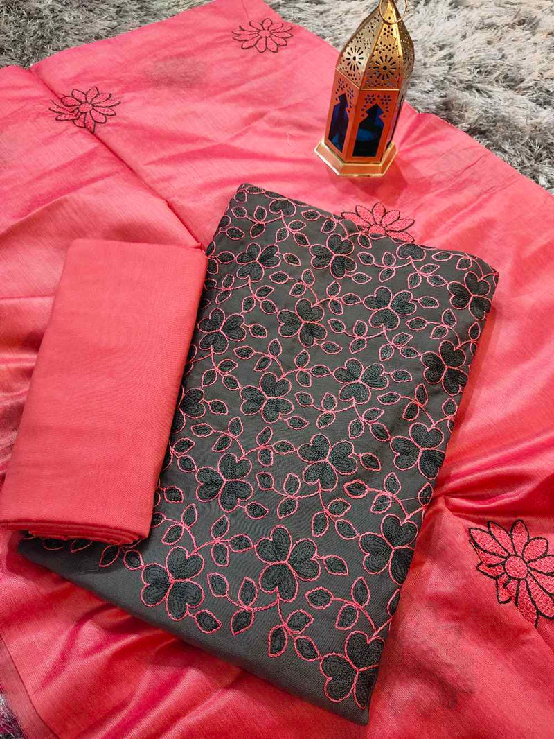 Grey With Pink Salwar Material