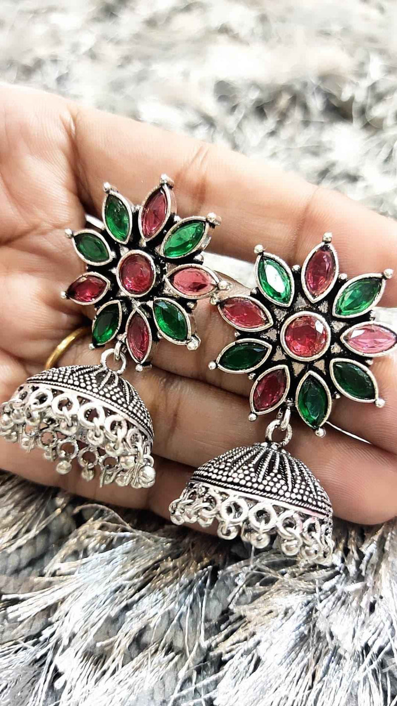 Ruby And Green Stone Earrings