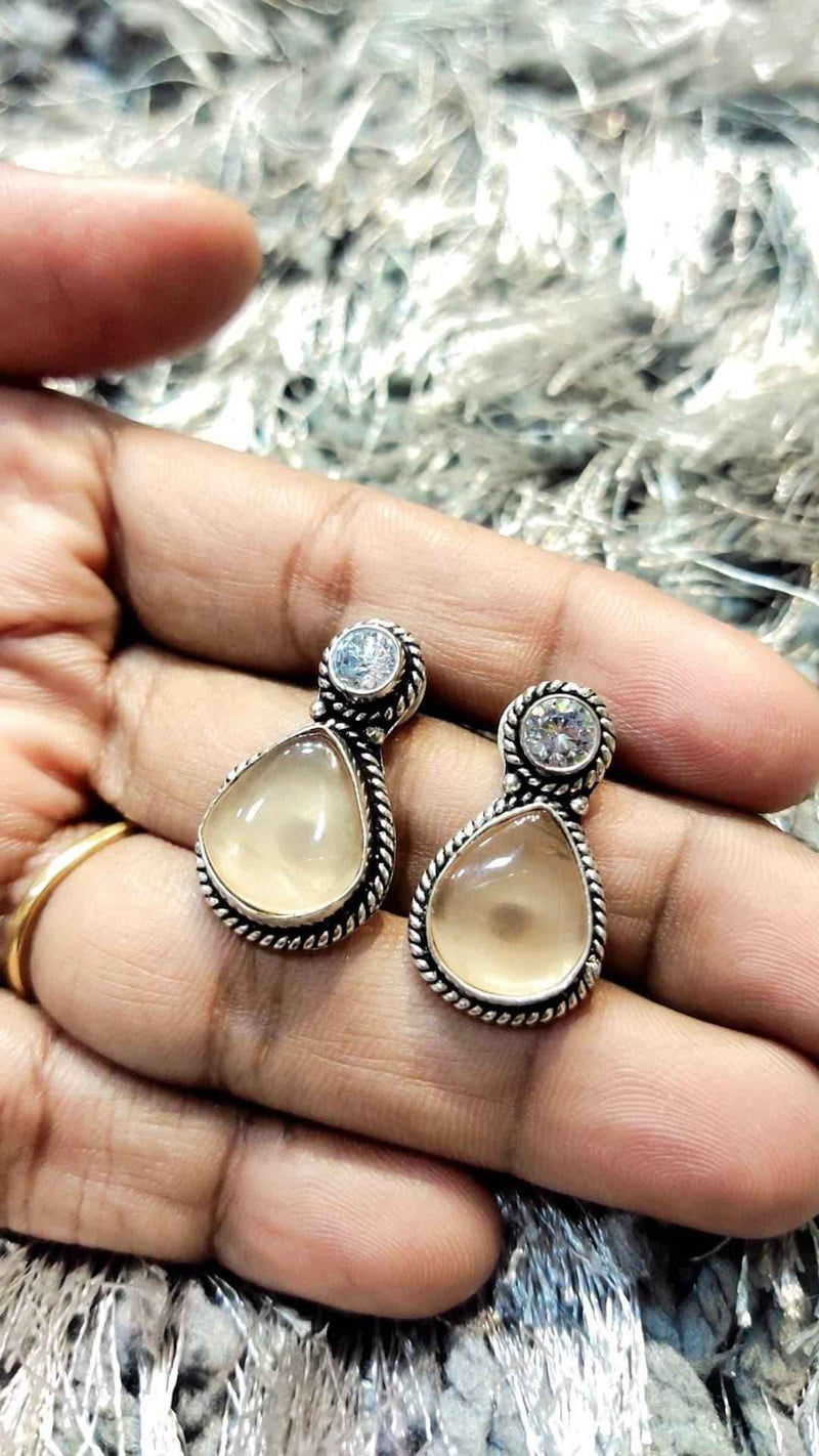 Light beige  Stone Studs Earrings