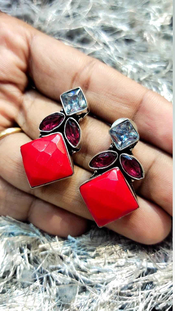 Red Stone Studs Earrings