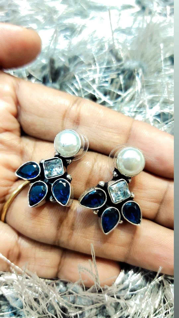 Navy Blue Stone Studs Earrings