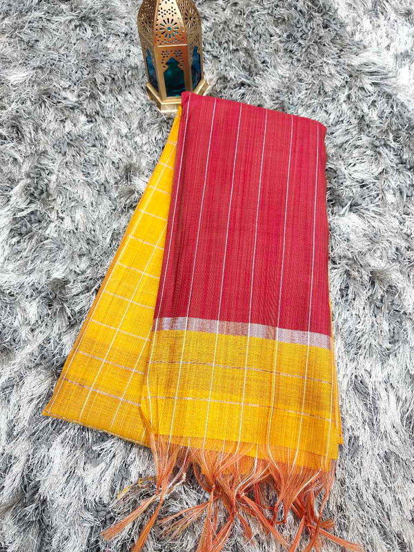 Yellow With Maroon Silk Cotton