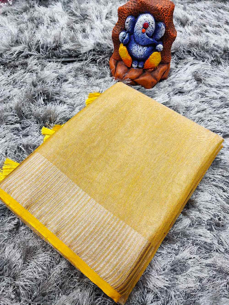 Yellow Linen tissue saree