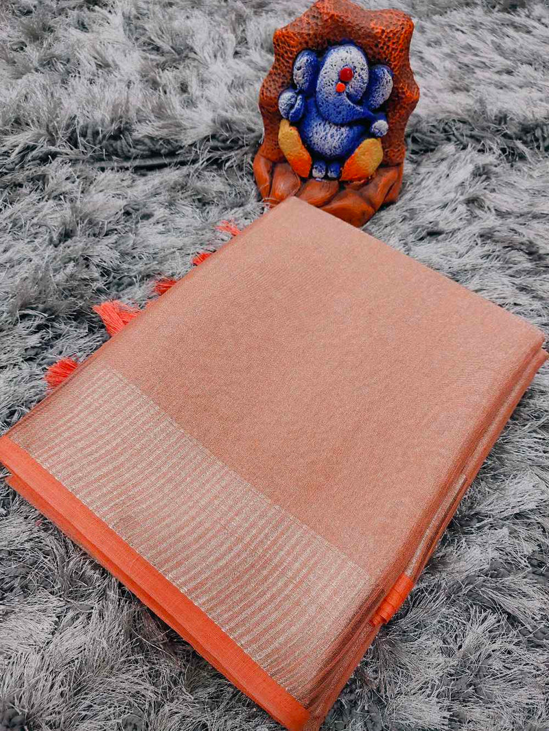 Light Orange Linen tissue saree