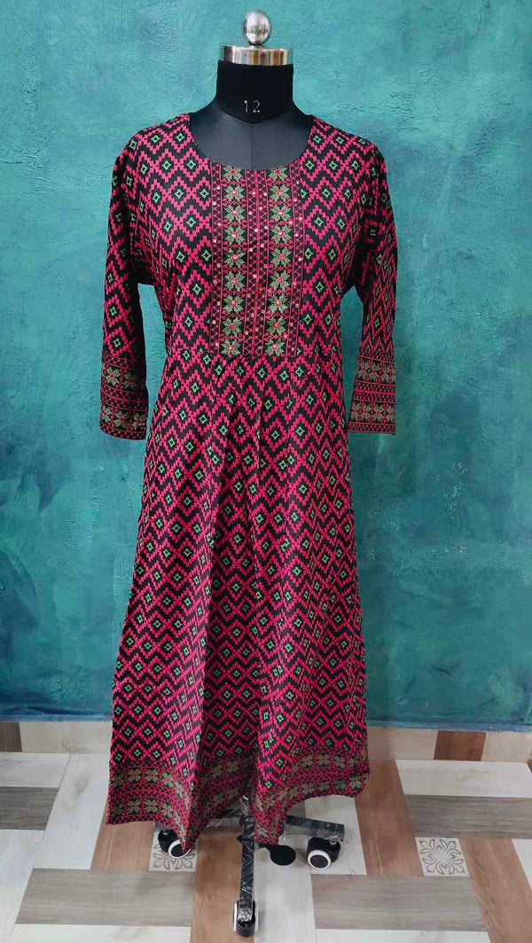 Pink with Black Designed Anarkali Gown
