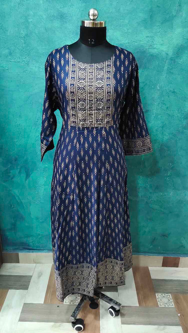 Navy Blue Designed Anarkali Gown