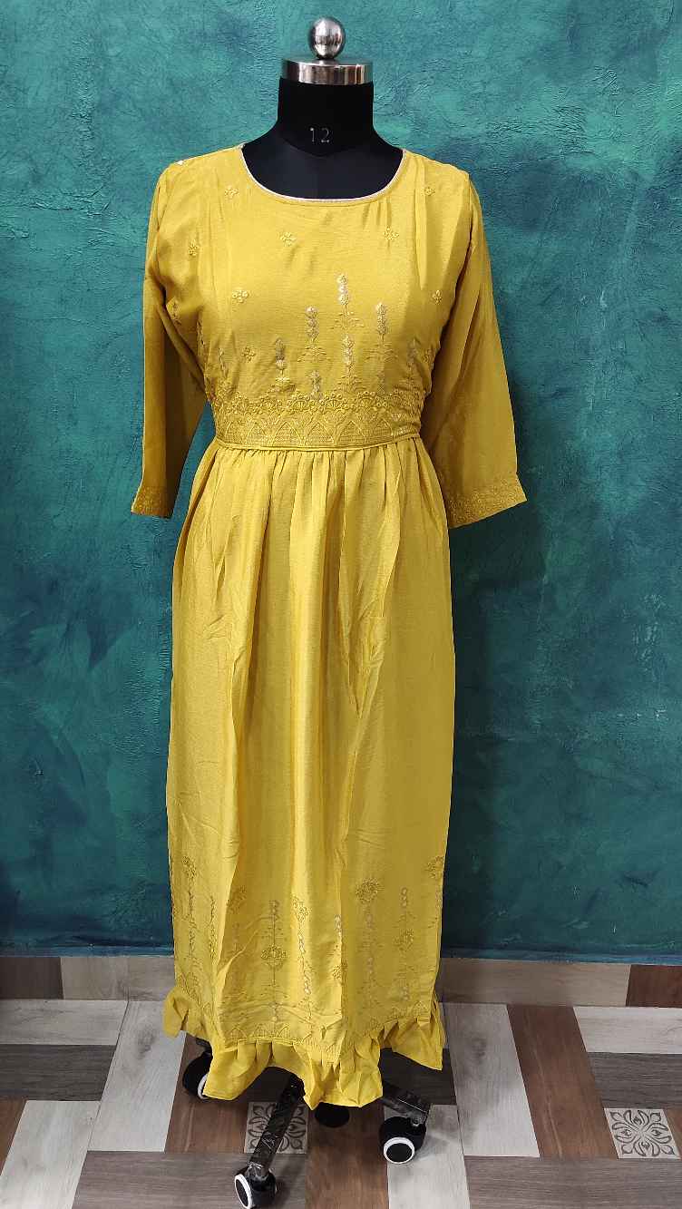 Yellow Designed Anarkali Gown