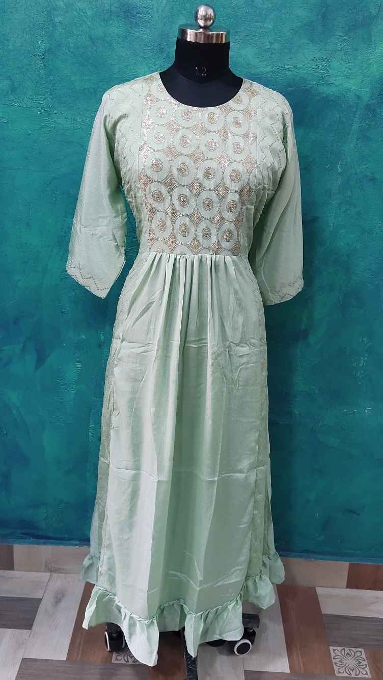 Pista Green Designed Anarkali Gown