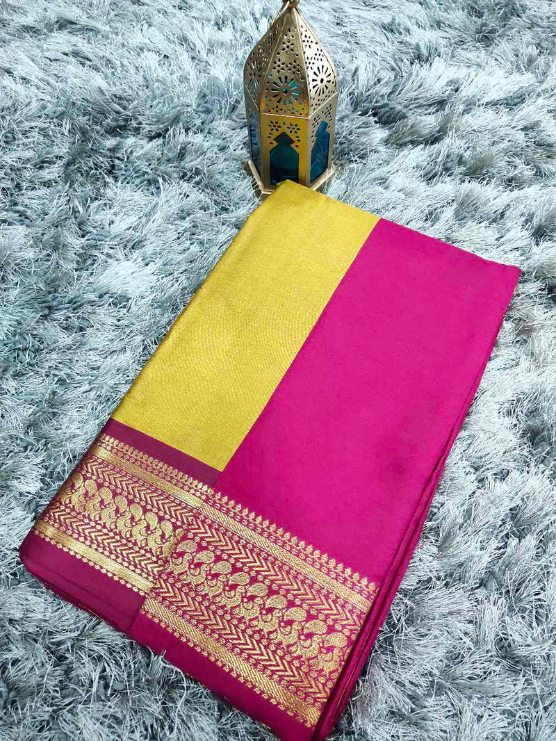 Mustard Yellow With Pink  Fancy Silk Sarees
