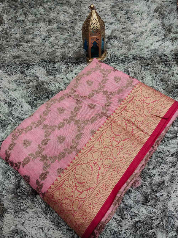 Pink Soft Linen Saree