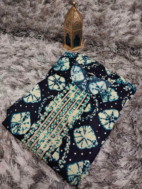 Blue Anarkali gown floral prints