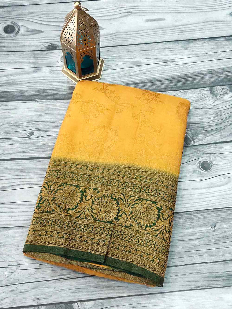 Gold With Green Khaddi Georgette saree