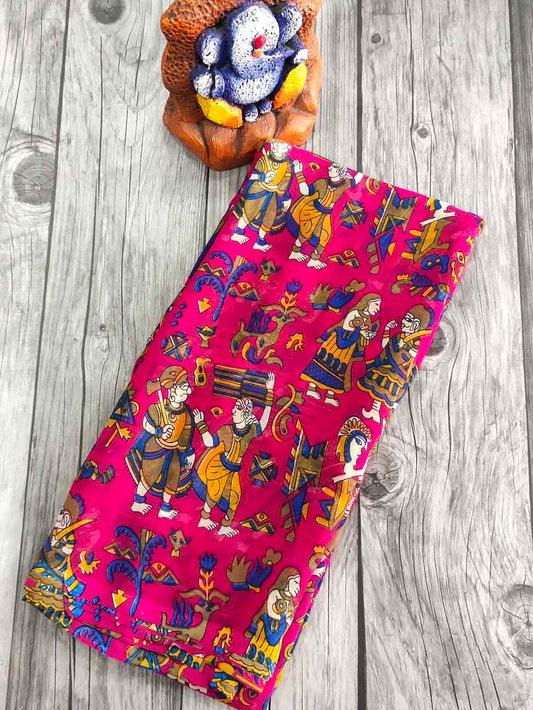 Pink Kalamkari Georgette Saree