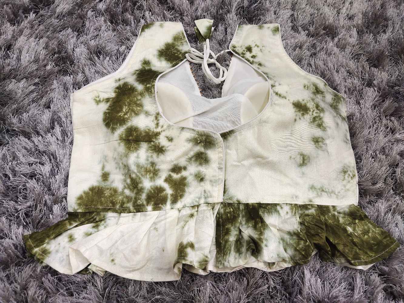 White With Olive Green Designer blouse