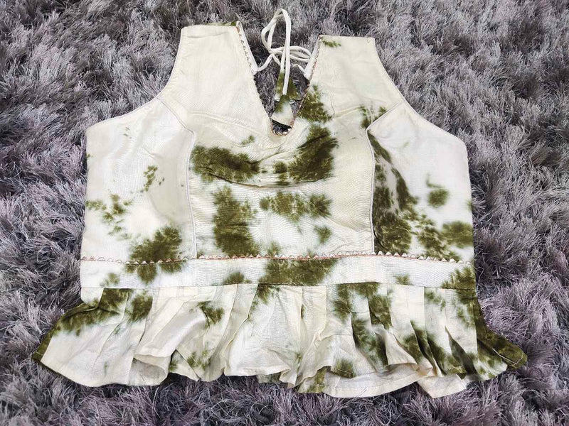 White With Olive Green Designer blouse