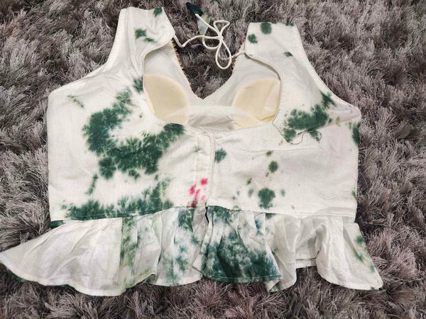 White With Green Designer blouse