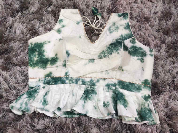 White With Green Designer blouse