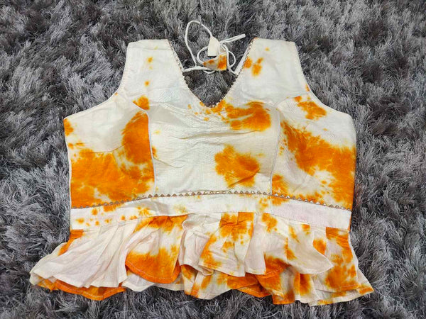 White With Orange Designer blouse