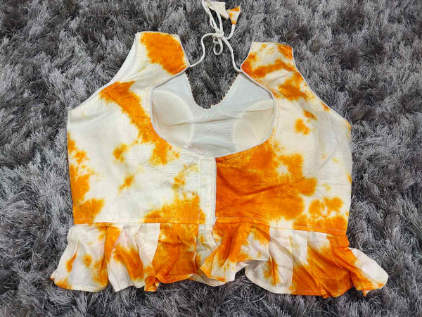 White With Orange Designer blouse