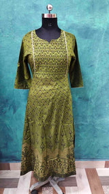 Olive Green  Anarkali gown floral prints