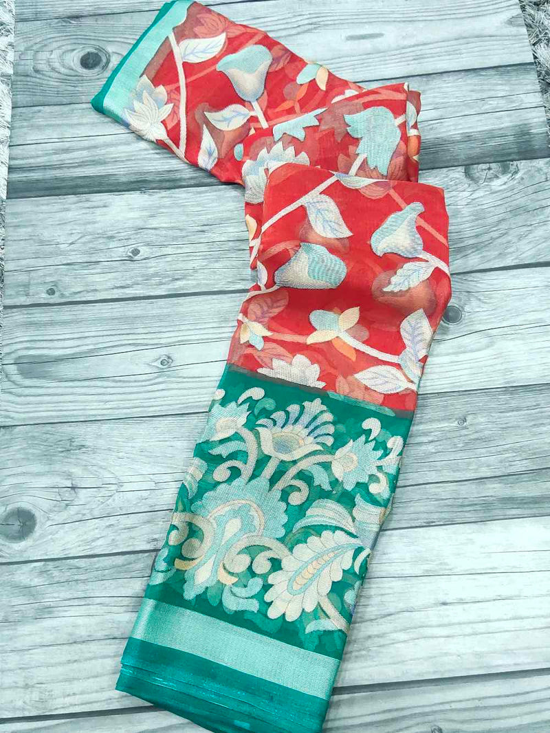 Red Jute Silk Saree